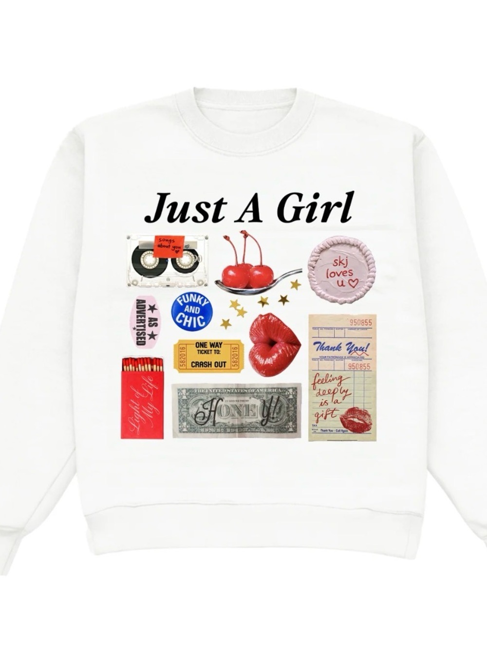 Just A Girl Graphic Crewneck Sweater in White